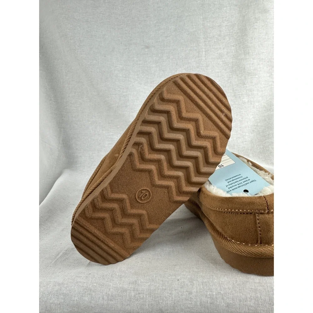 Cat & Jack Jude Brown Faux Suede Faux Fur Lined‎ Slippers Kids Size 10 NEW